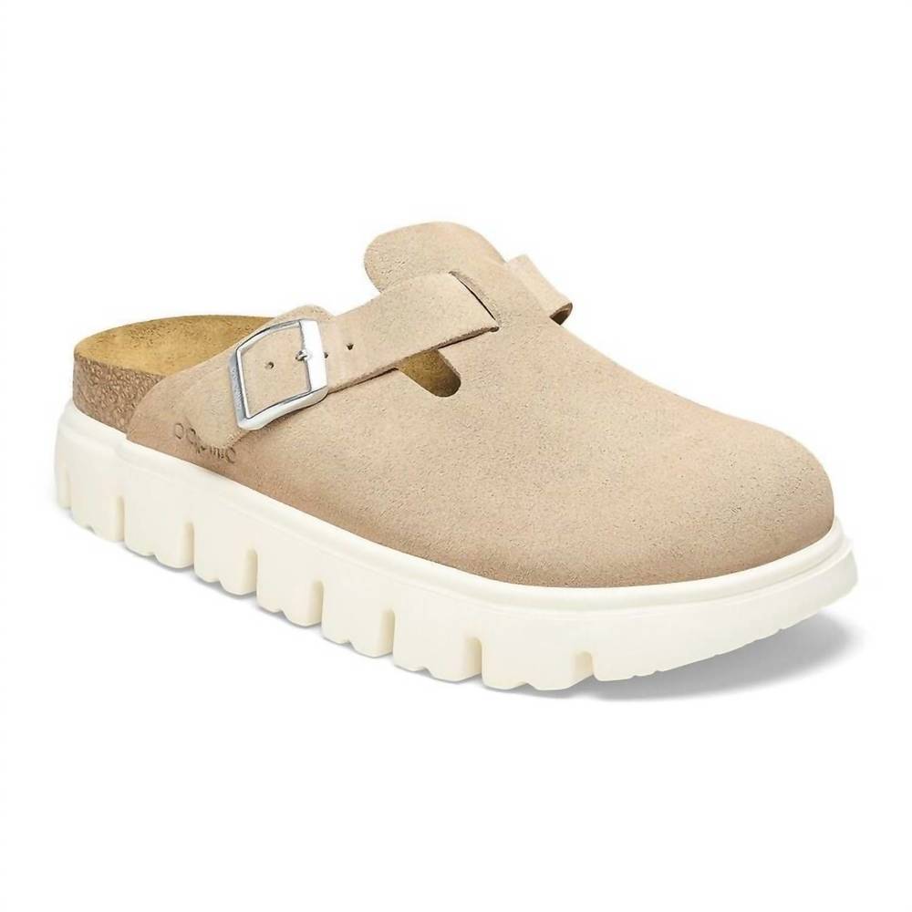 NEW BIRKENSTOCK women's boston chunky suede leather clog in warm sand
